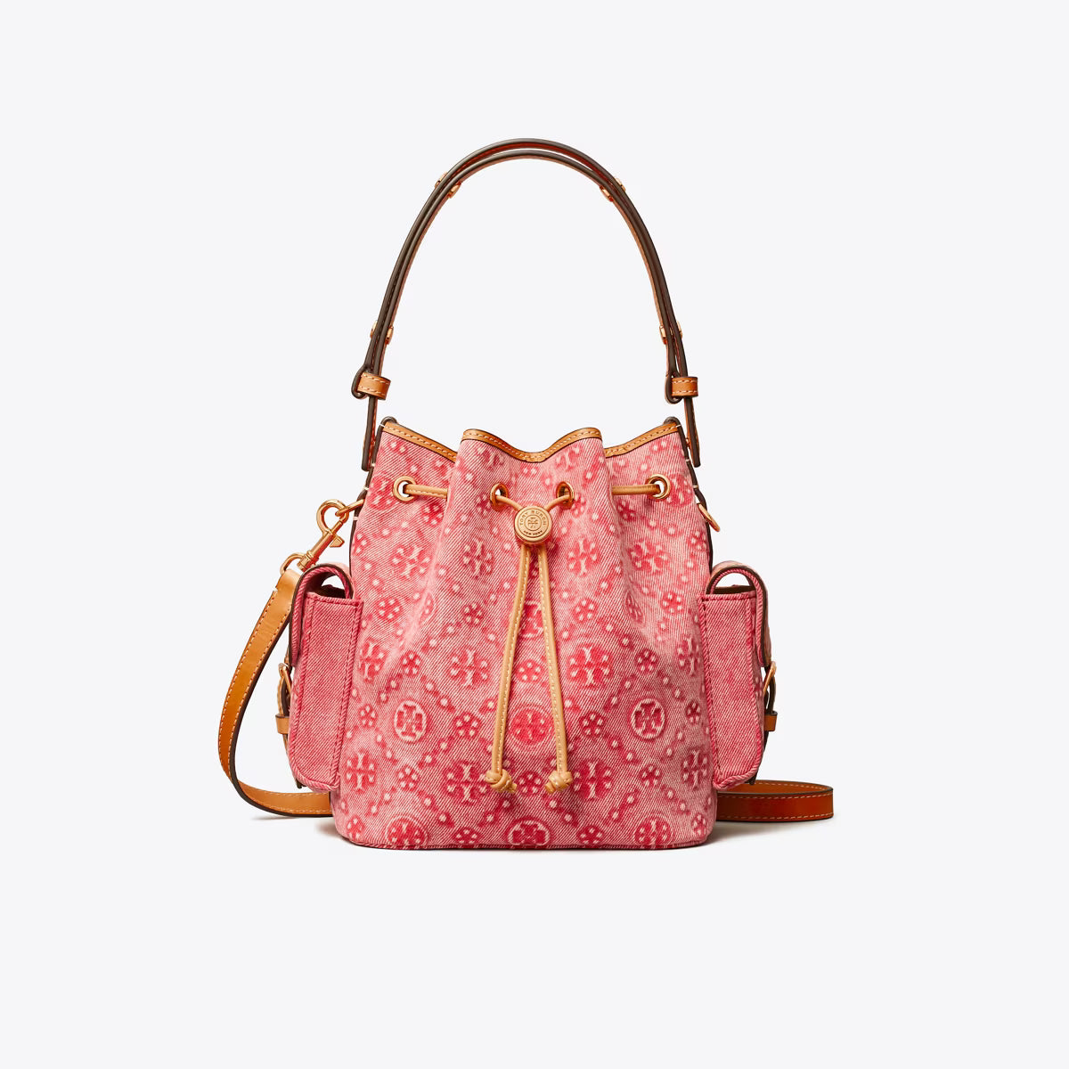 T MONOGRAM DENIM BUCKET BAG