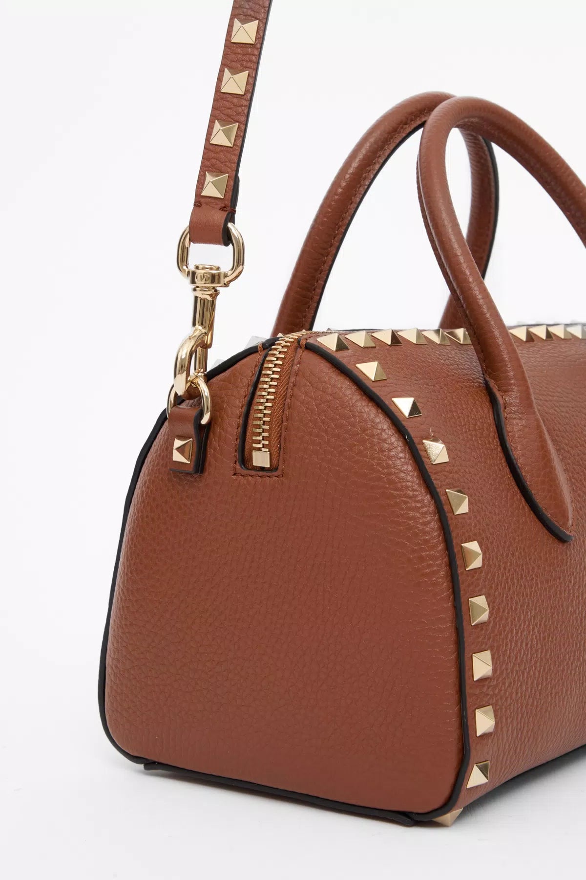 Rockstud grainy calfskin handbag