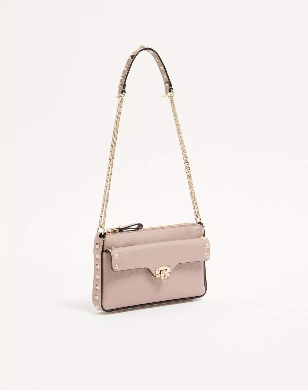 Rockstud chain pouch in grainy calfskin