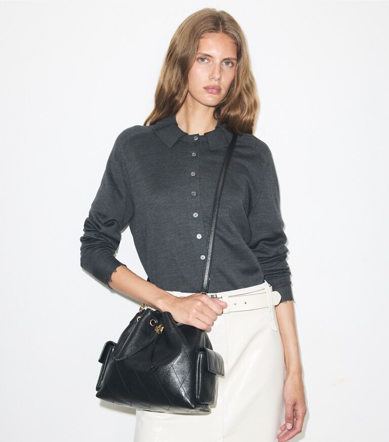CHARLIE QUILTED DRAWSTRING SHOULDER BAG - SMALL