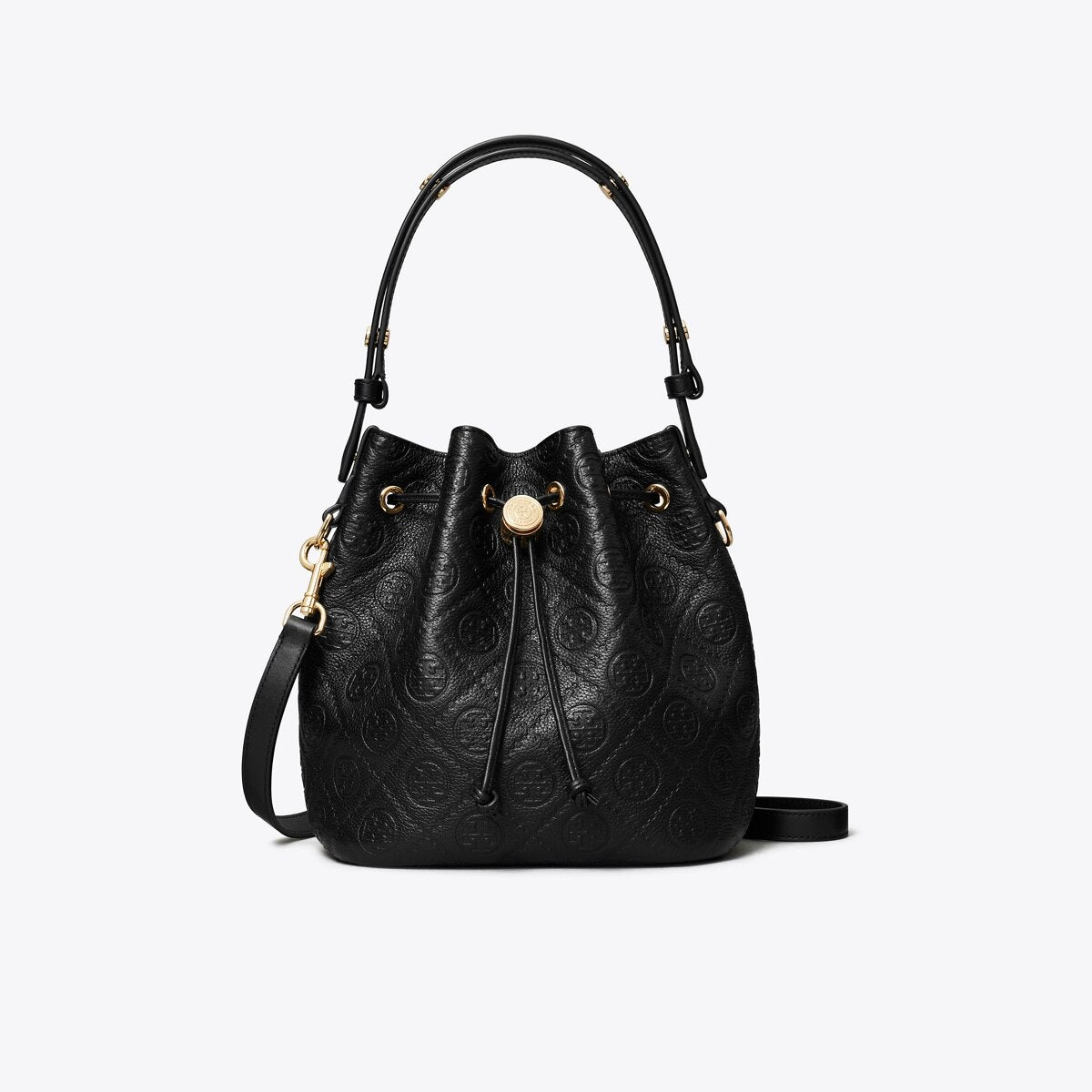 T MONOGRAM PEBBLED BUCKET BAG