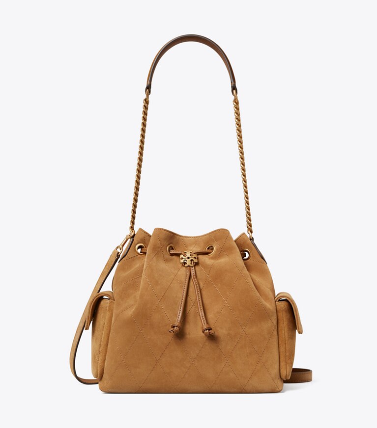 CHARLIE SMALL QUILTED SUEDE DRAWSTRING SHOULDER BAG
