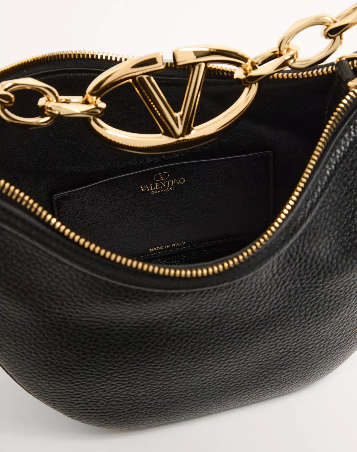 Mini hobo vlogo moon bag in grainy calfskin with chain