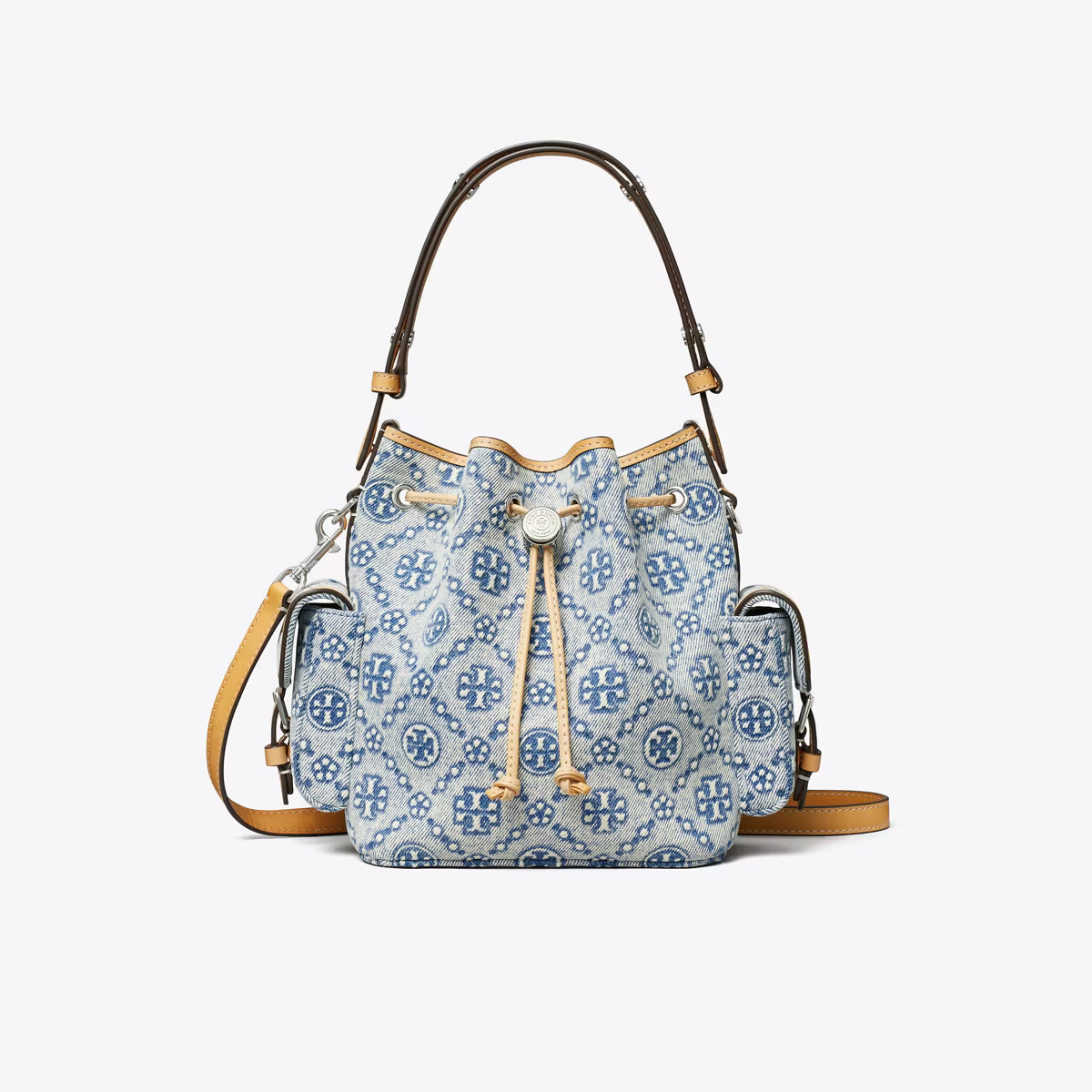 T MONOGRAM DENIM BUCKET BAG