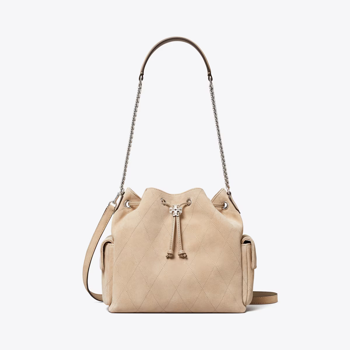 CHARLIE QUILTED SUEDE DRAWSTRING SHOULDER BAG
