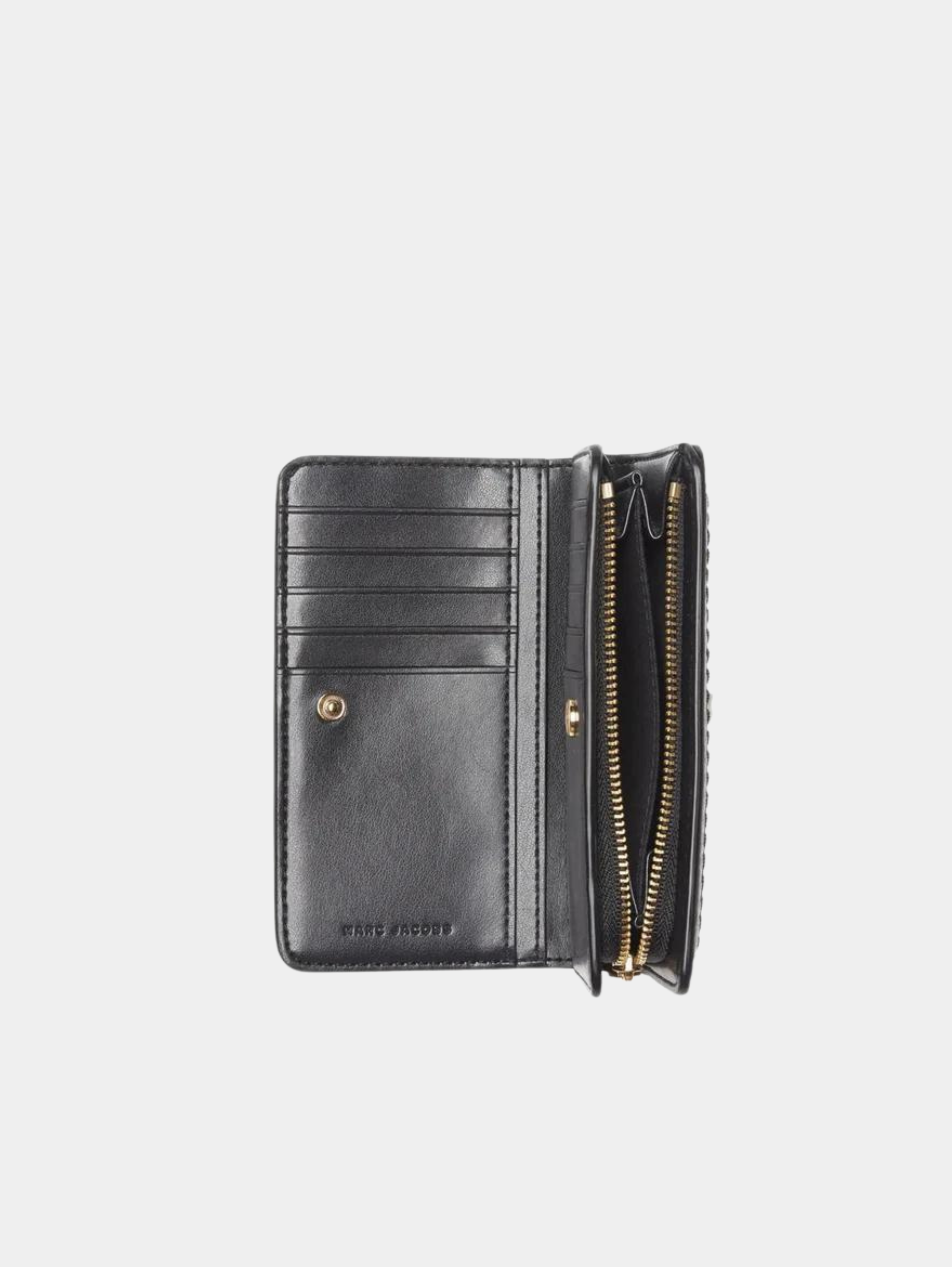 Cartera compacta con cremallera y pespuntes
