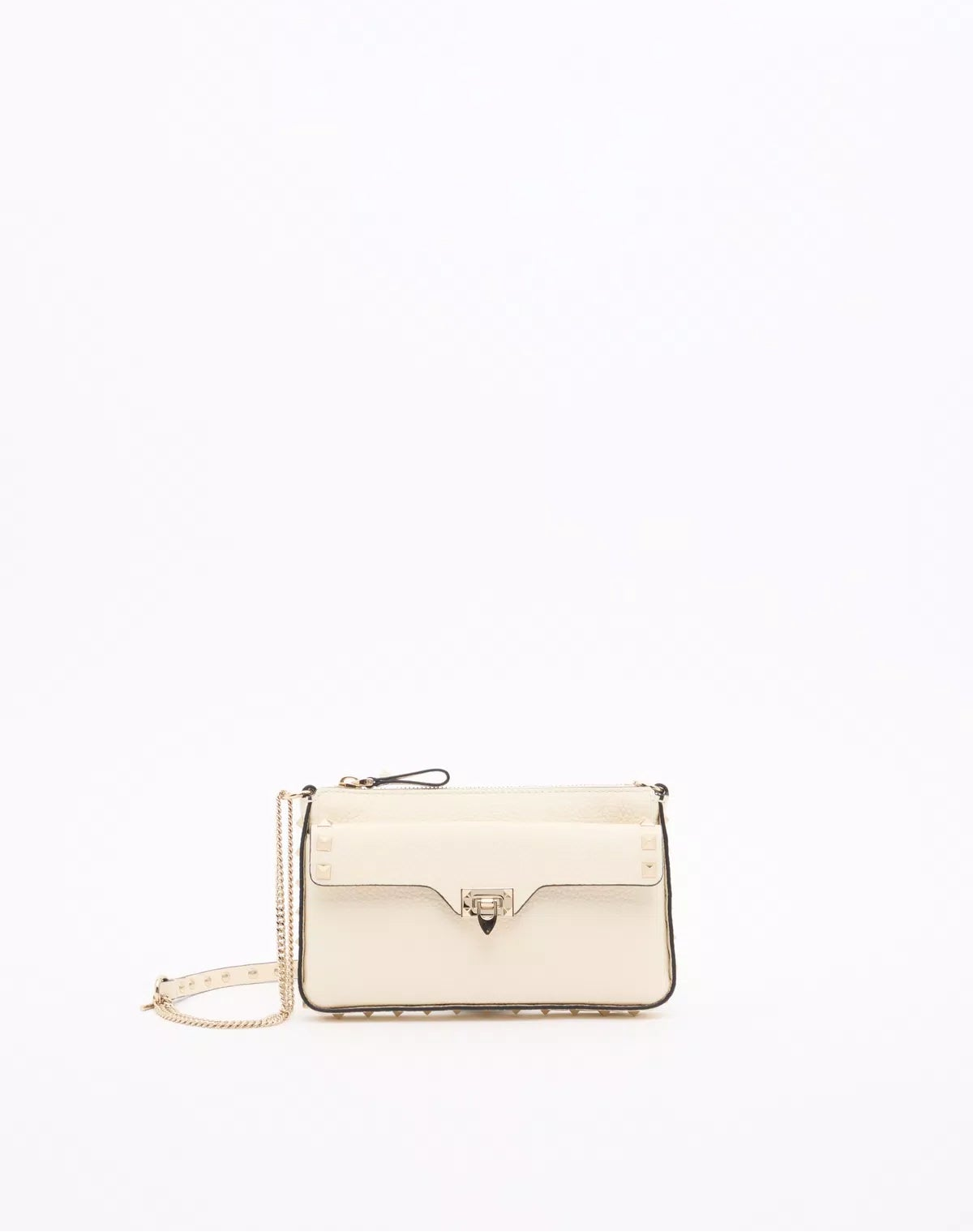 Rockstud chain pouch in grainy calfskin