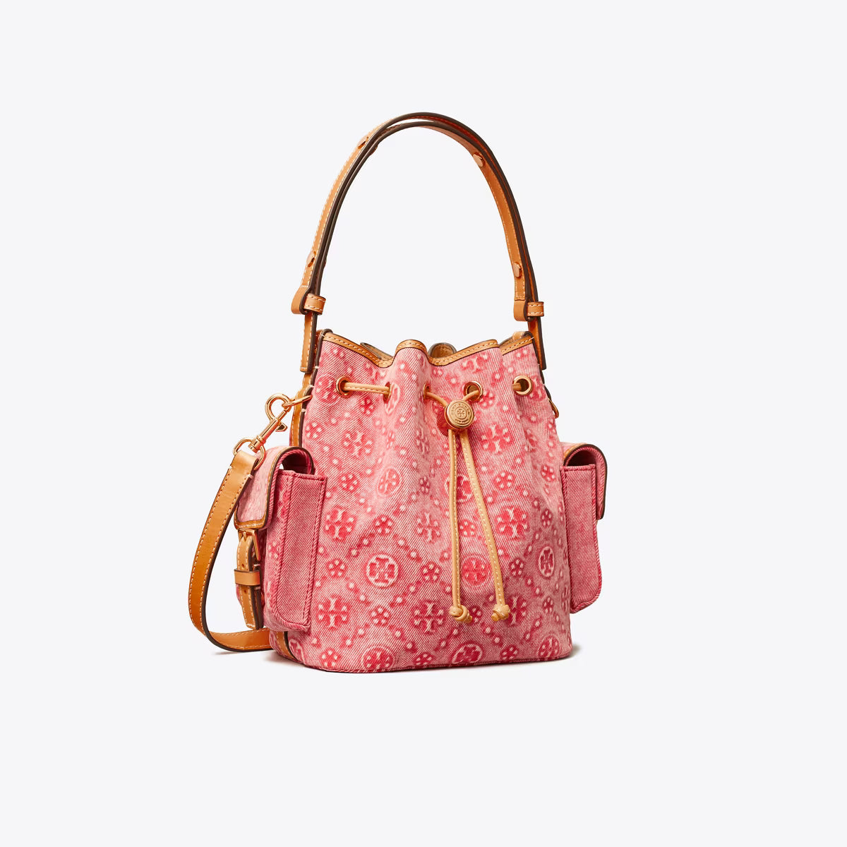 T MONOGRAM DENIM BUCKET BAG