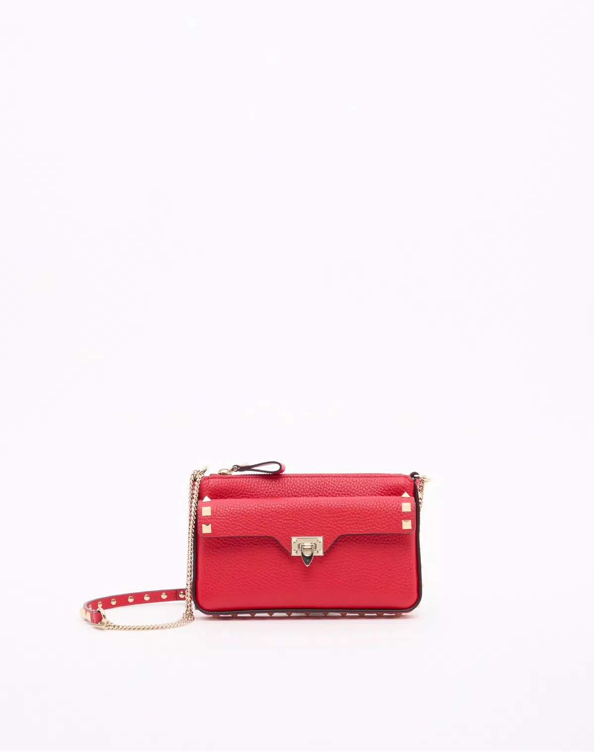 Rockstud chain pouch in grainy calfskin