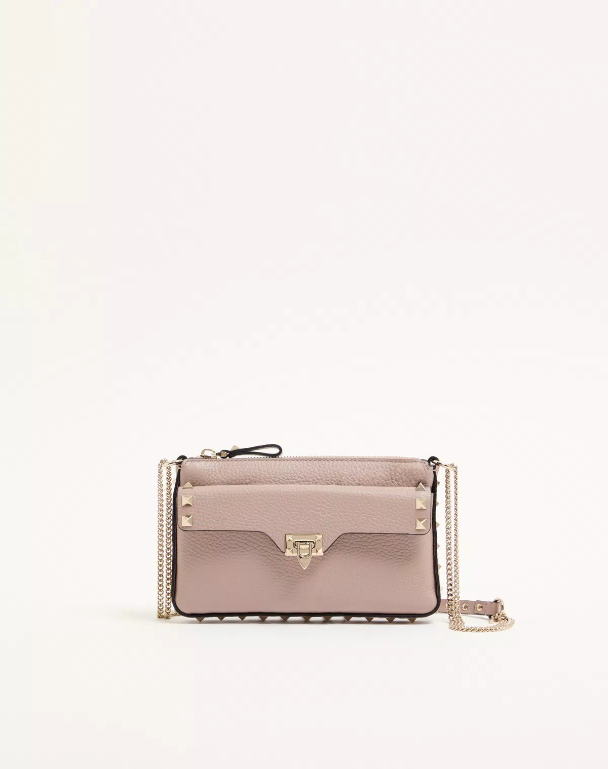 Rockstud chain pouch in grainy calfskin
