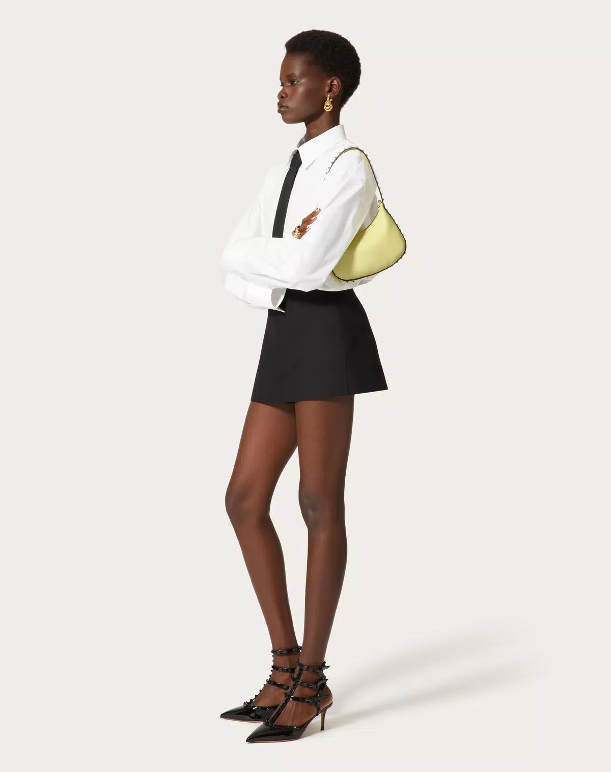 Mini rockstud hobo bag in grainy calfskin