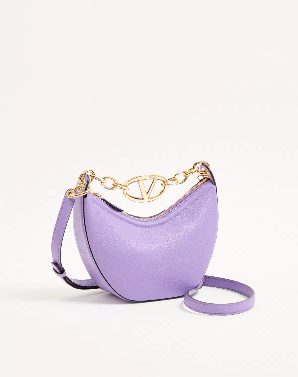 Mini hobo vlogo moon bag in grainy calfskin with chain