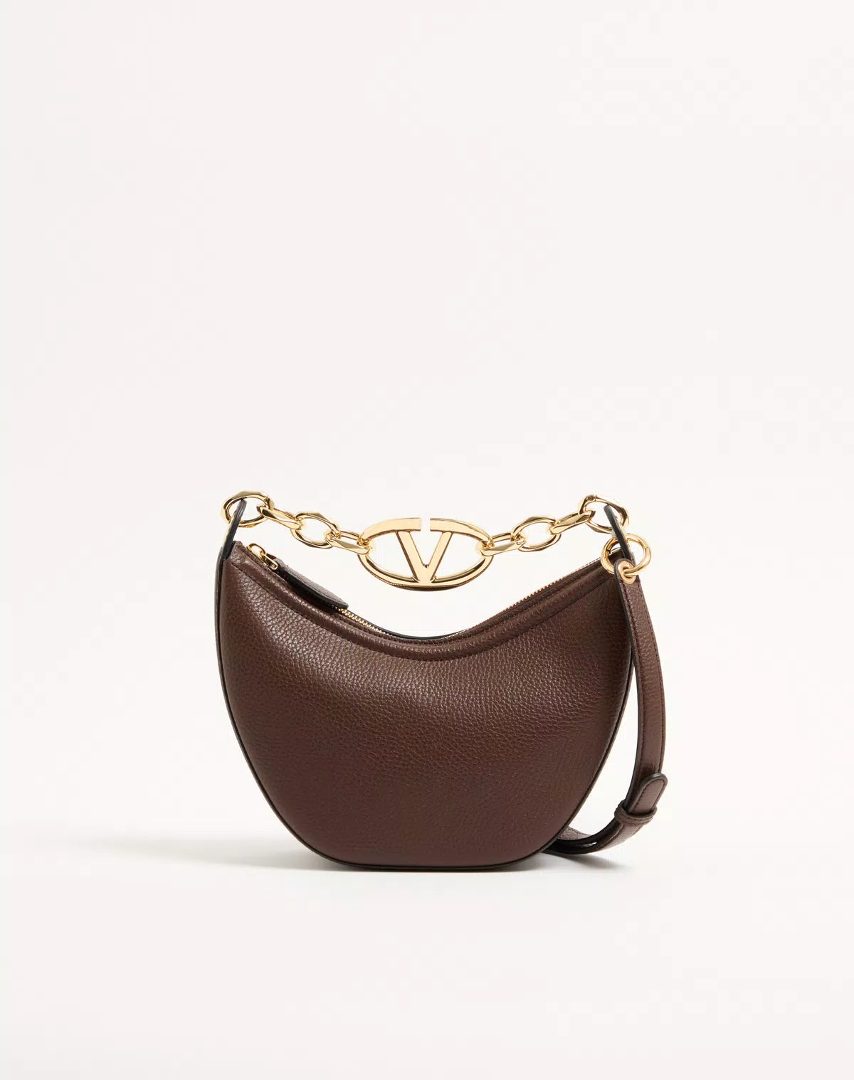 Mini hobo vlogo moon bag in grainy calfskin with chain
