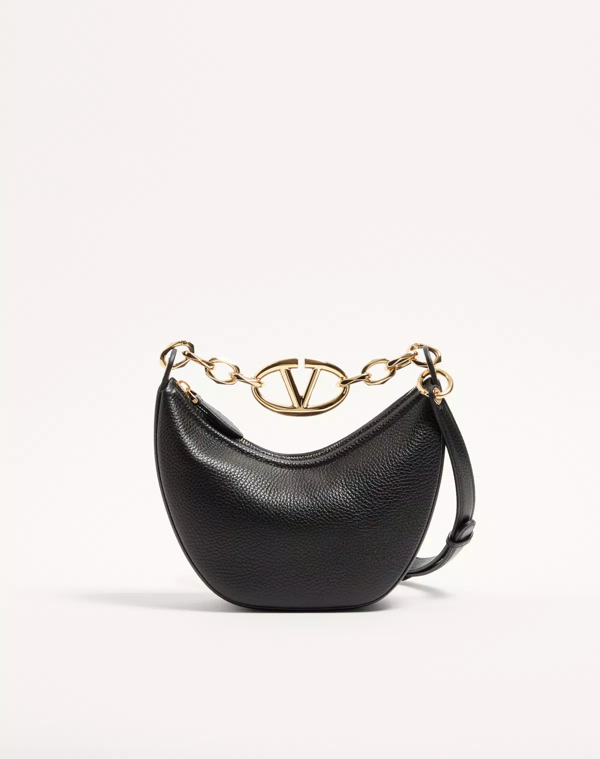 Mini hobo vlogo moon bag in grainy calfskin with chain