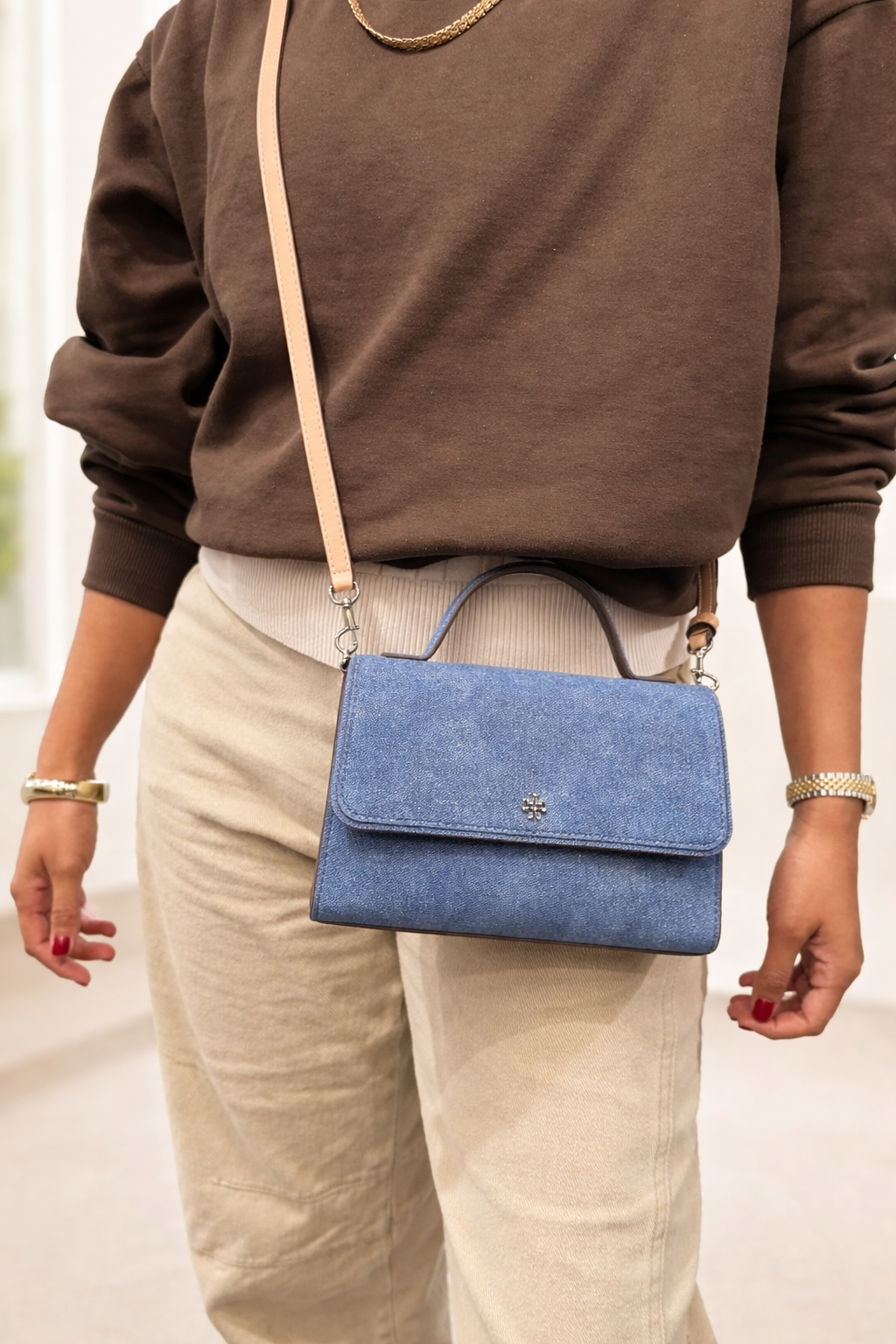 Emerson Denim Suede Chain Wallet Crossbody