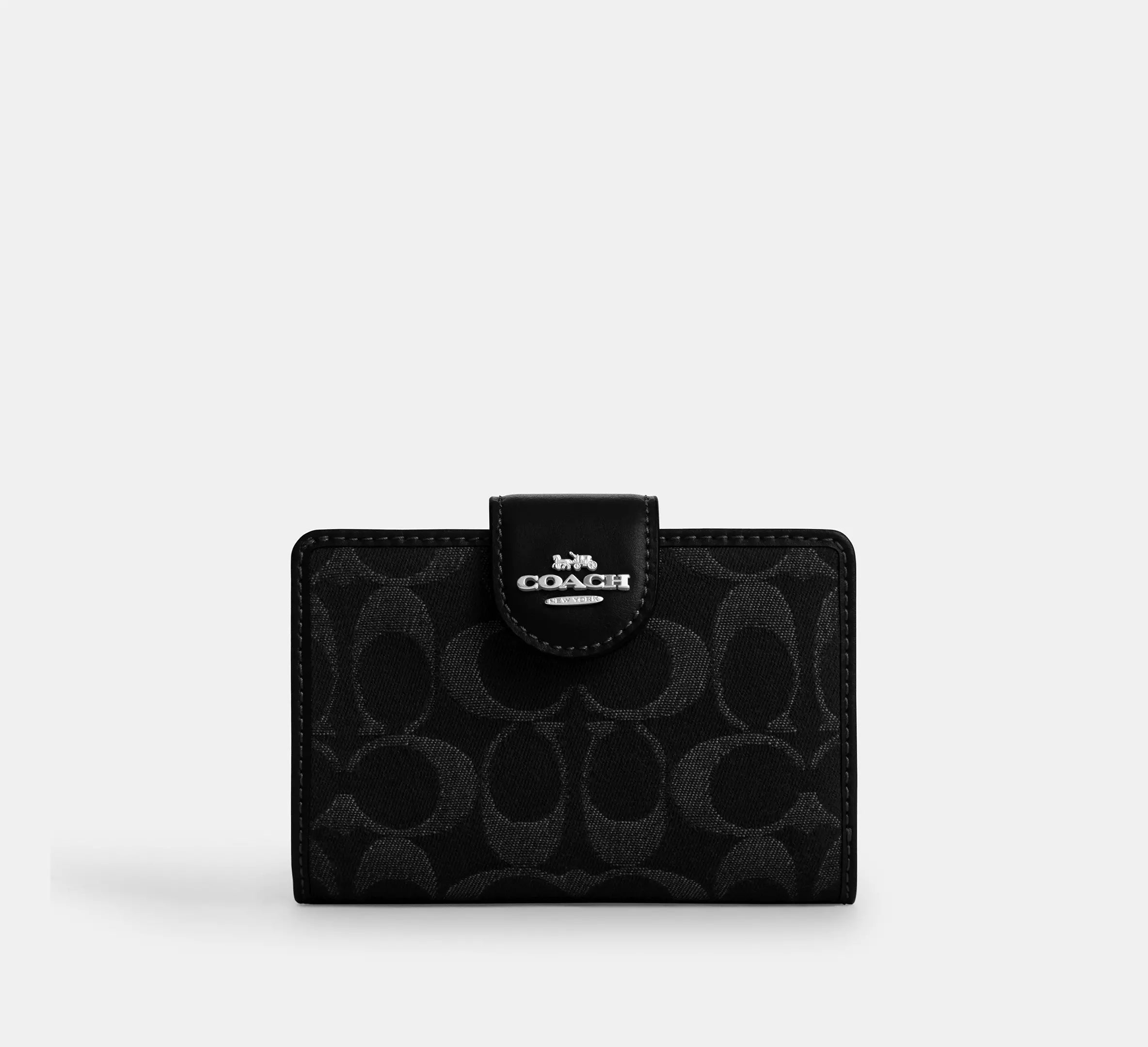 Medium Corner Zip Wallet In Signature Denim Silver/Black