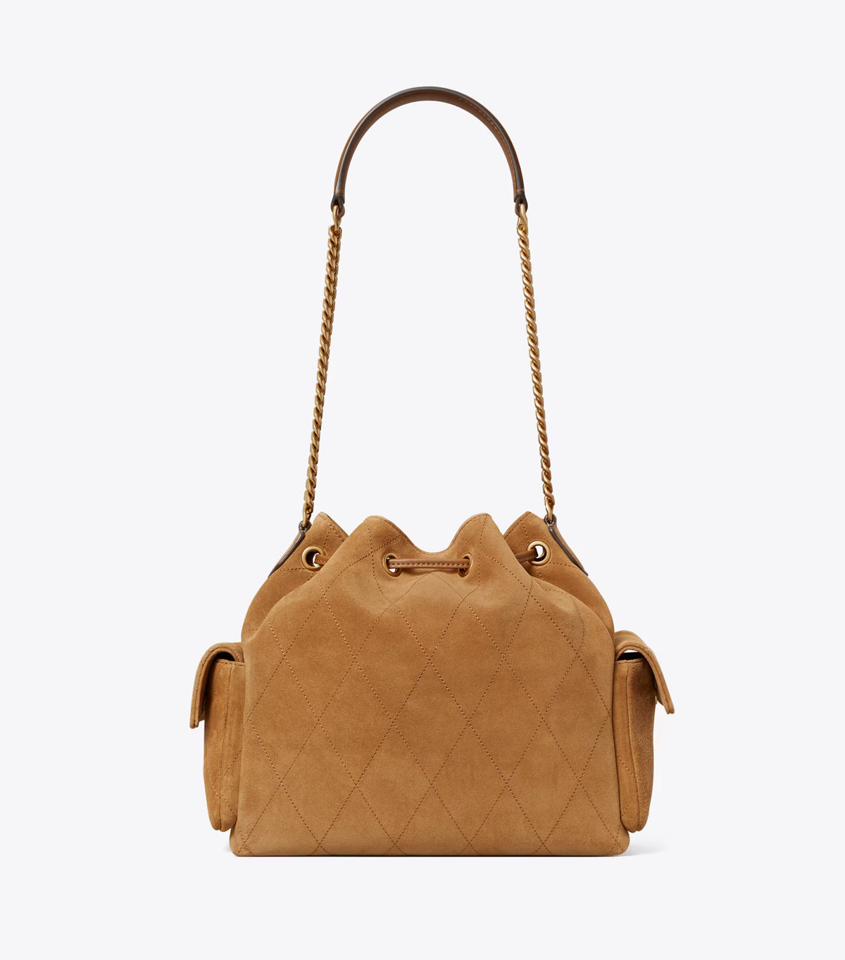 CHARLIE QUILTED SUEDE DRAWSTRING SHOULDER BAG
