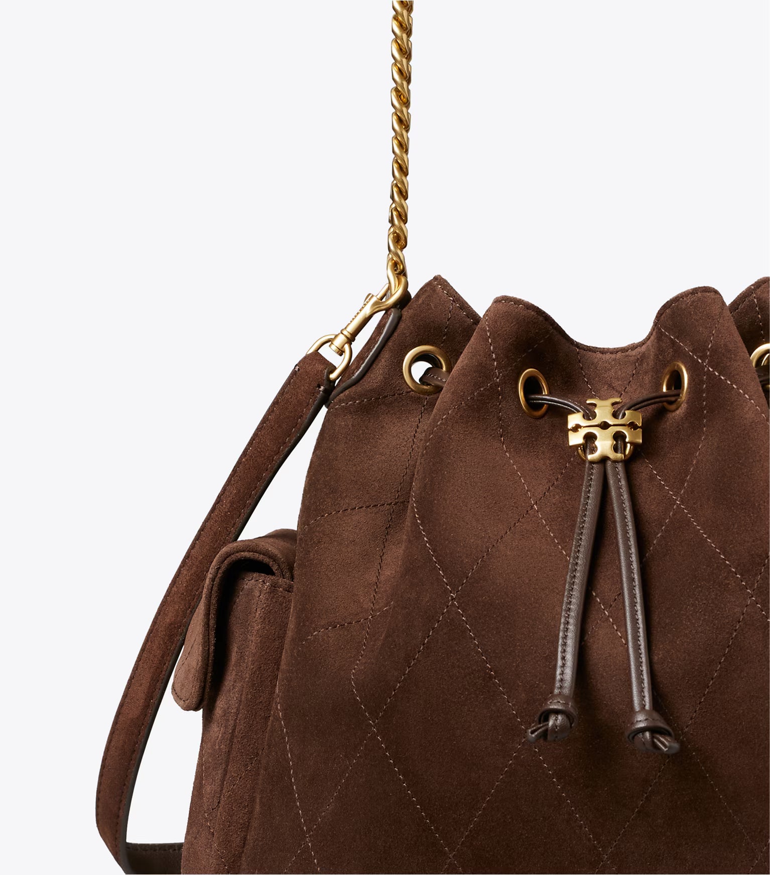 CHARLIE QUILTED SUEDE DRAWSTRING SHOULDER BAG