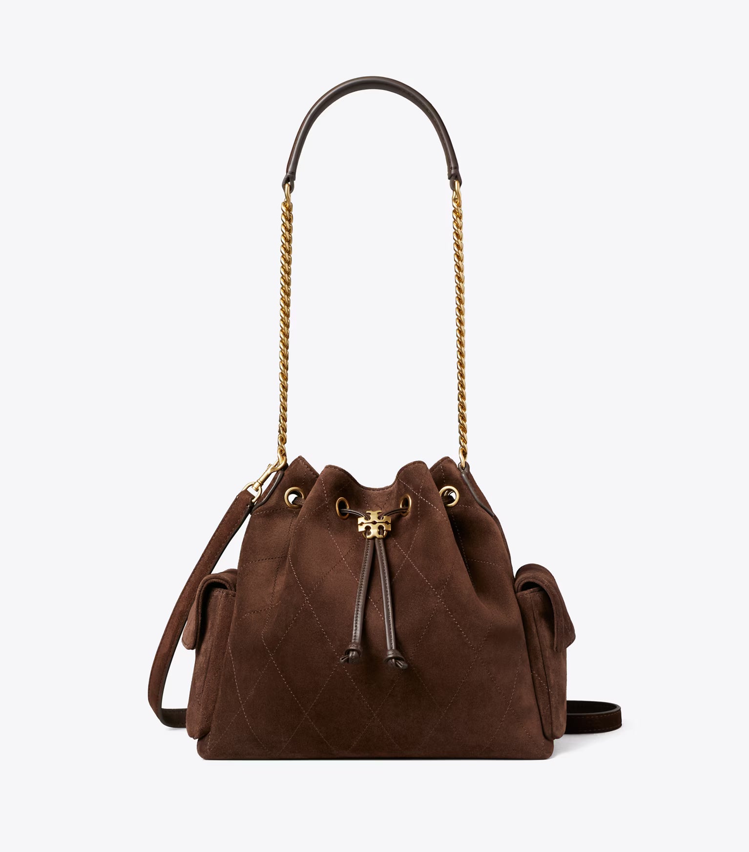 CHARLIE QUILTED SUEDE DRAWSTRING SHOULDER BAG