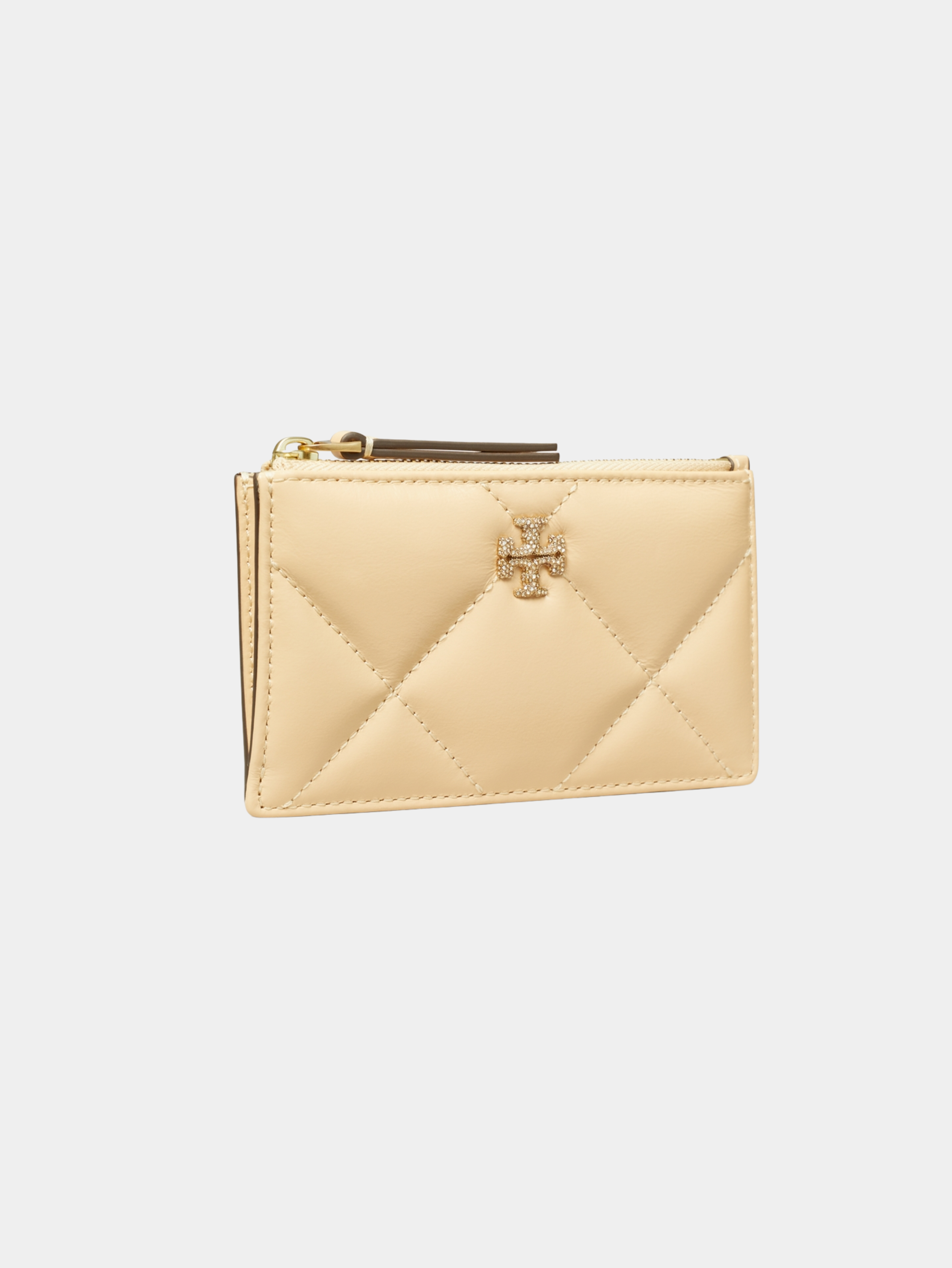 KIRA DIAMOND QUILT PAVÉ LOGO ZIP CARD CASE