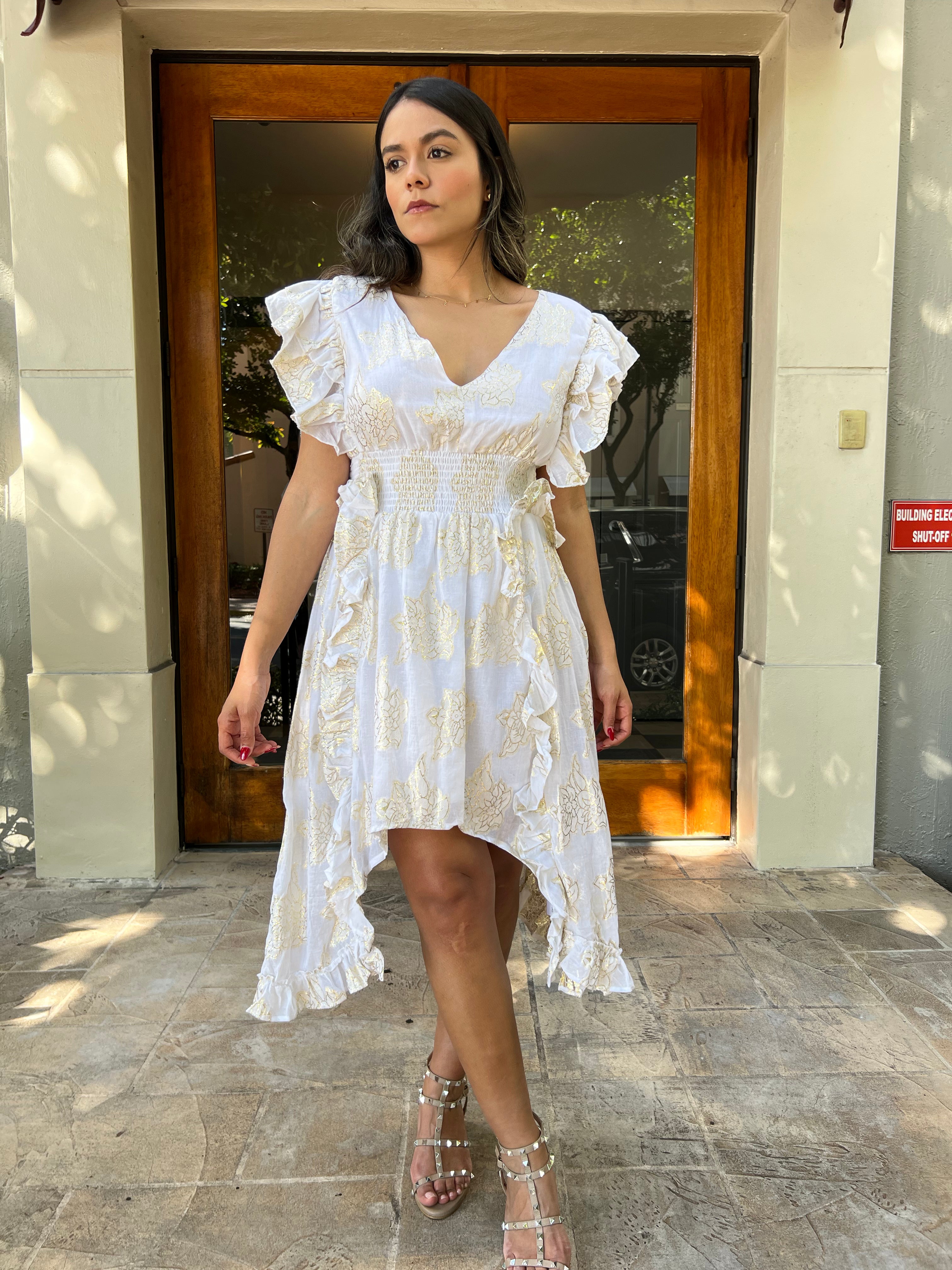Vestido Estampado Dorado