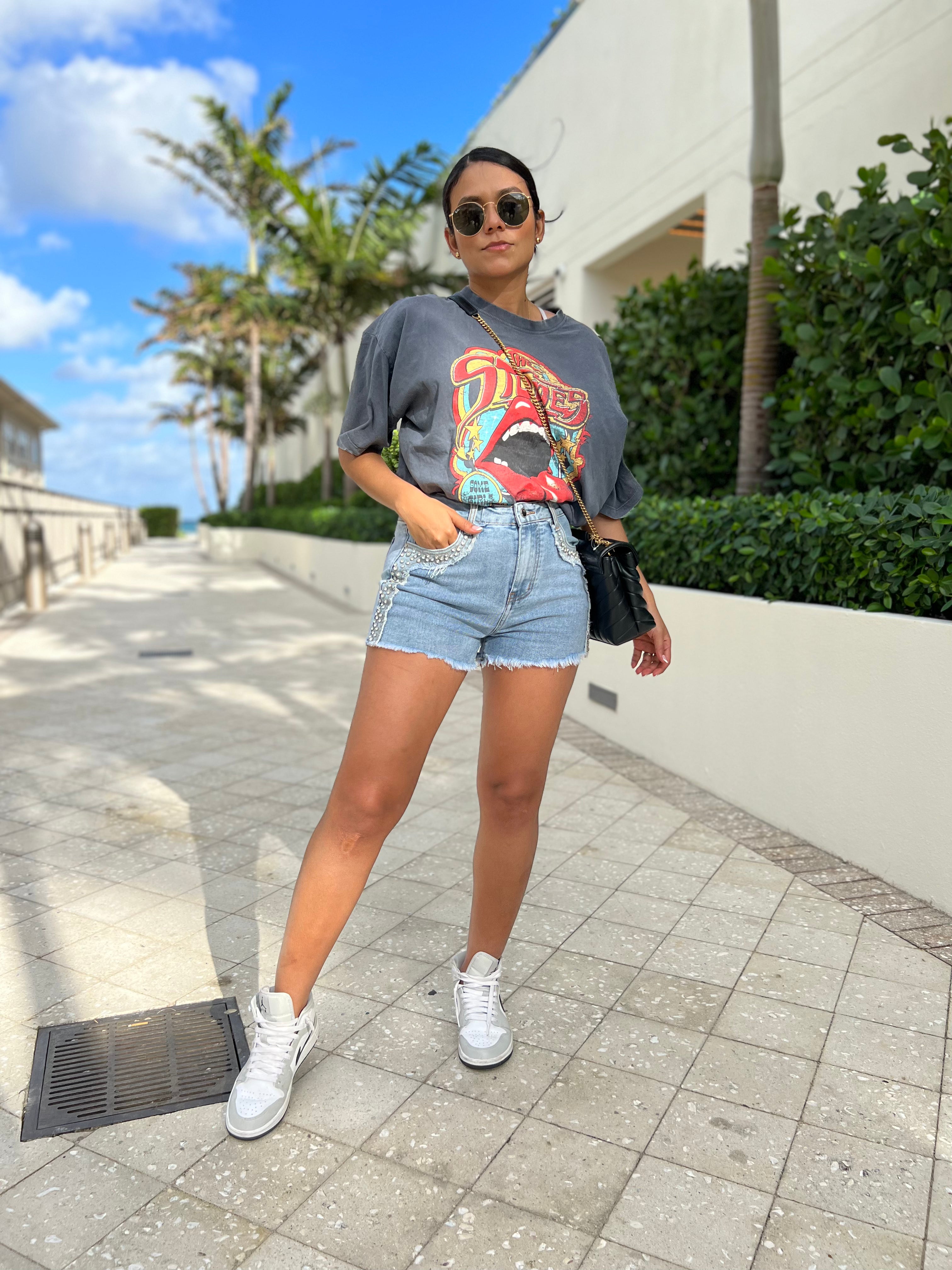 Short Denim con diamantes de imitación