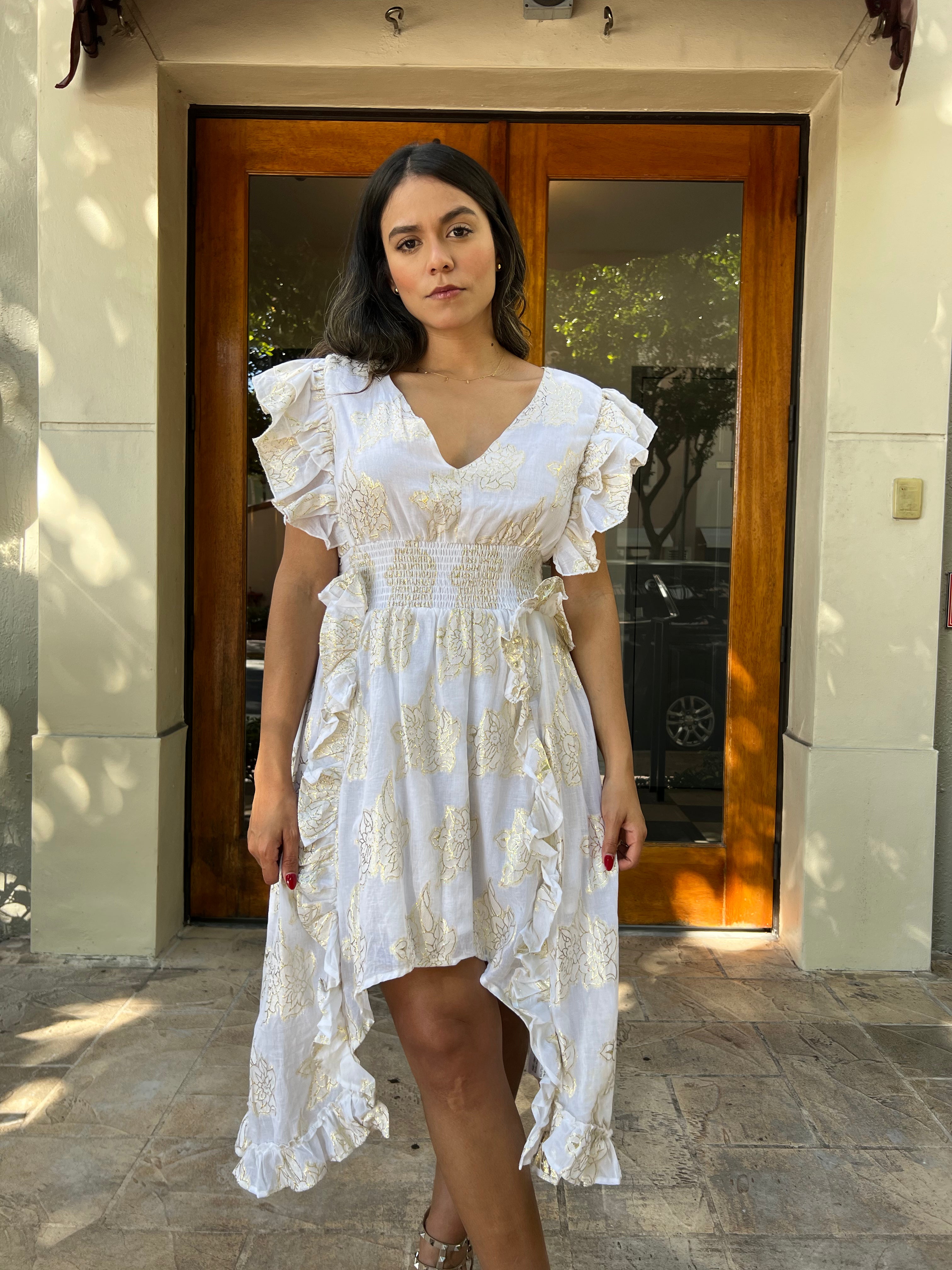 Vestido Estampado Dorado