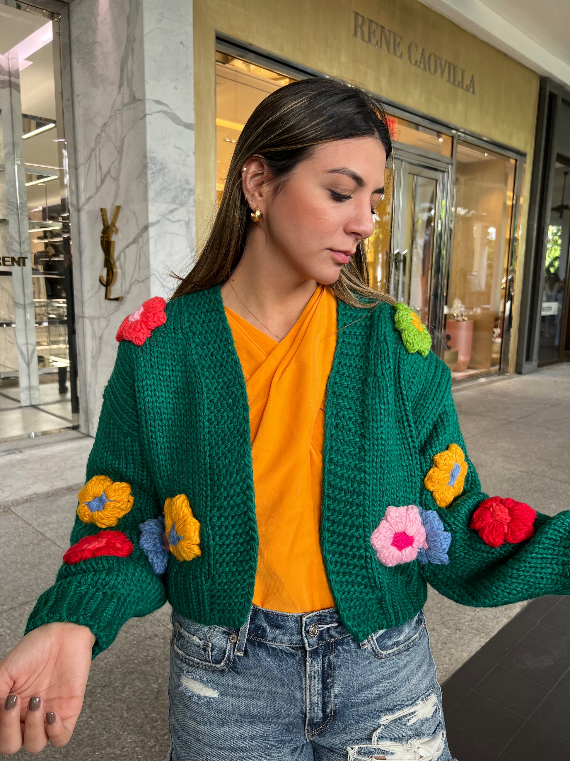 Flowered cardigan sweaters top