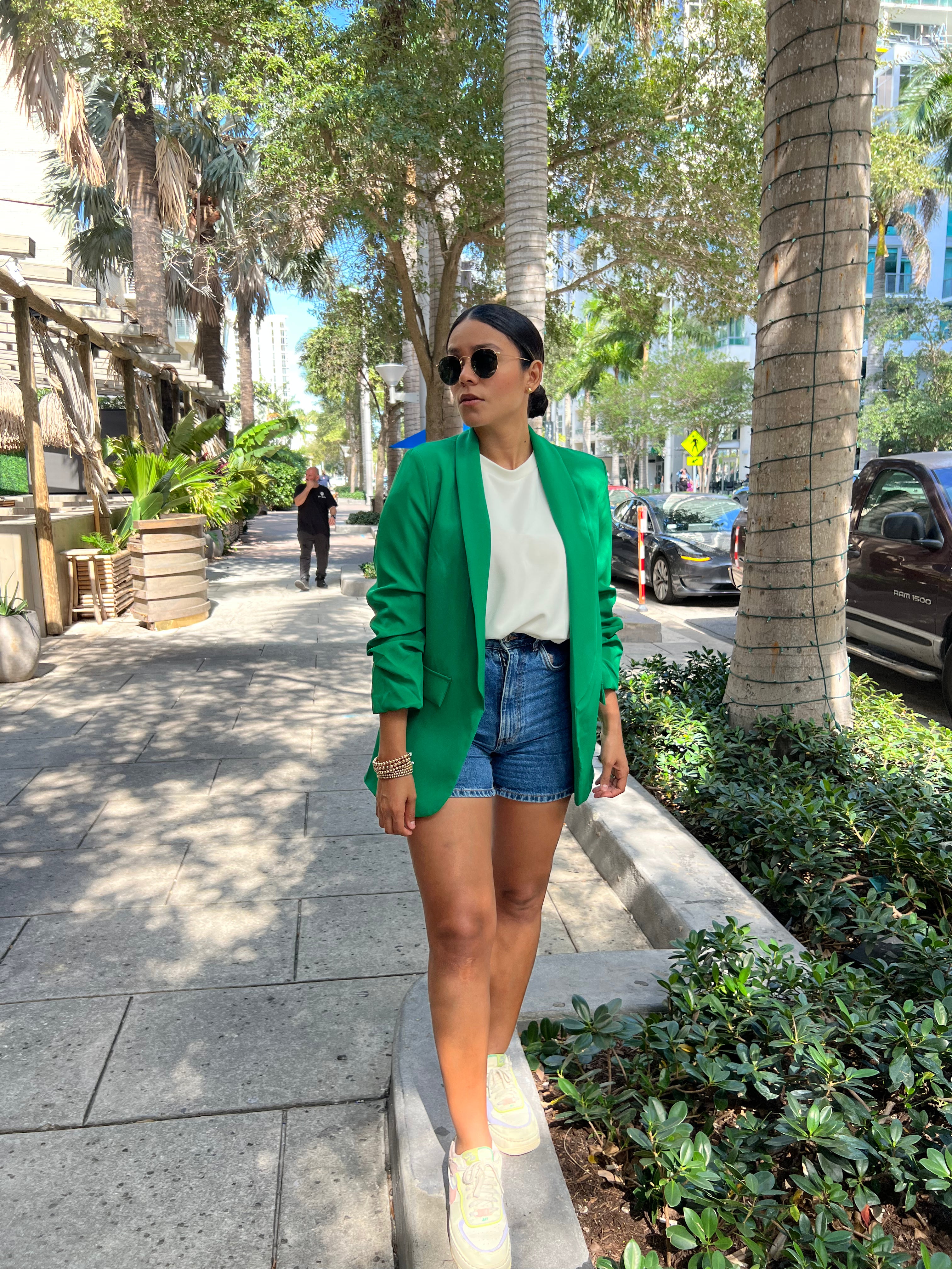 Blazer de manga 3/4 fruncida