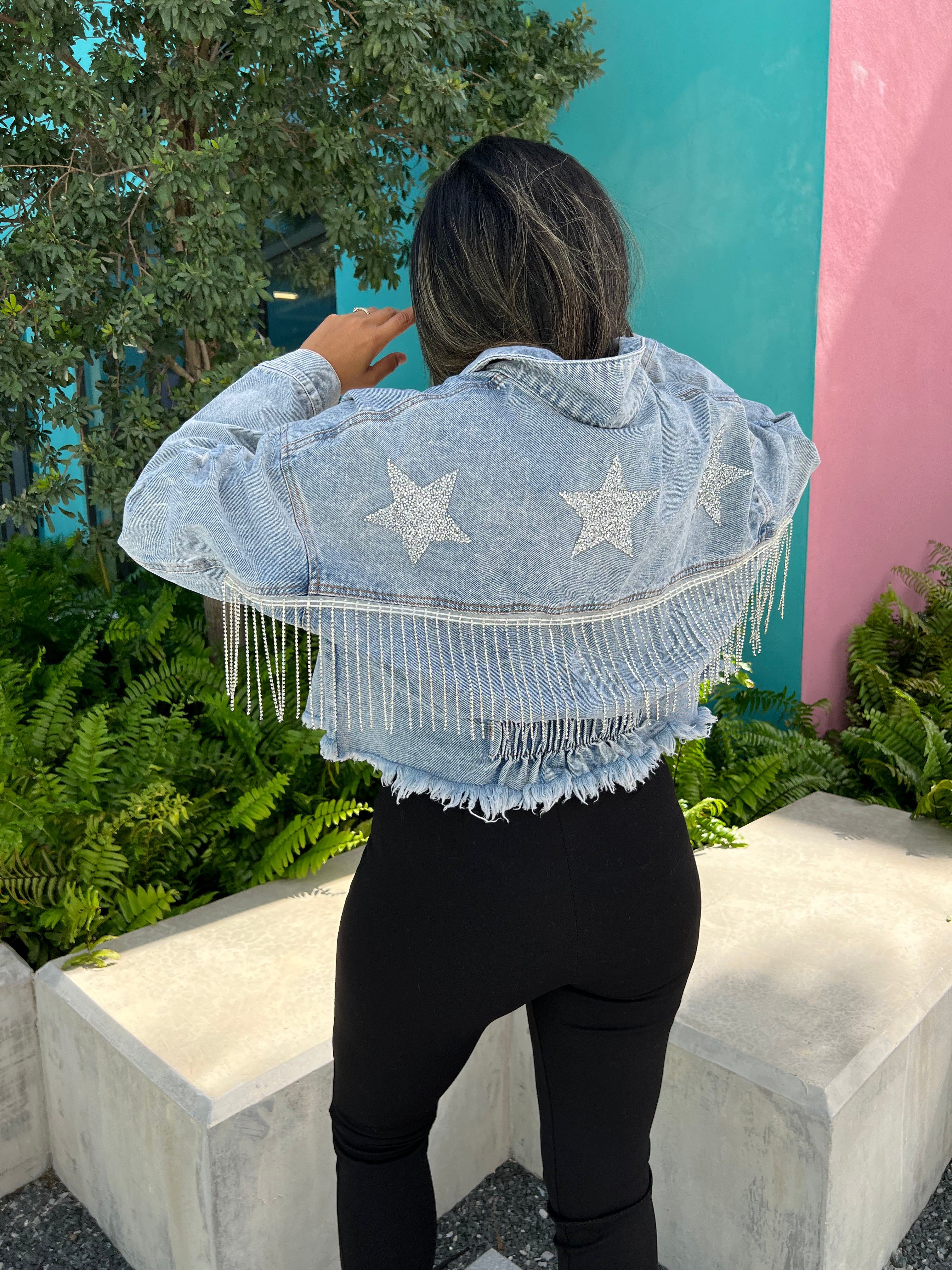 Chaqueta vaquera con estrella de diamantes de imitación